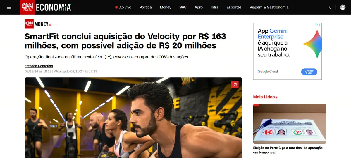 Publicação sobre Gabi Morais na mídia