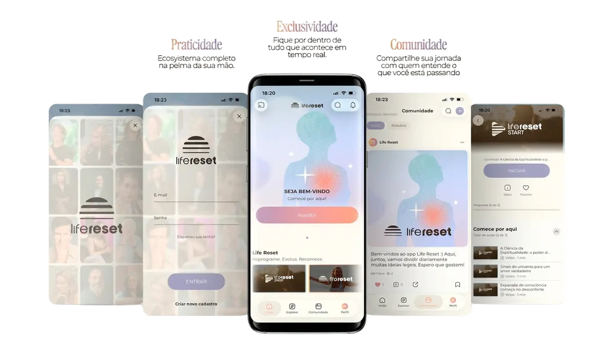 Telas do aplicativo Life Reset